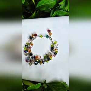 Multicolor Crystal Charm Bracelet Handmade Silvertone Crystal Bracelet